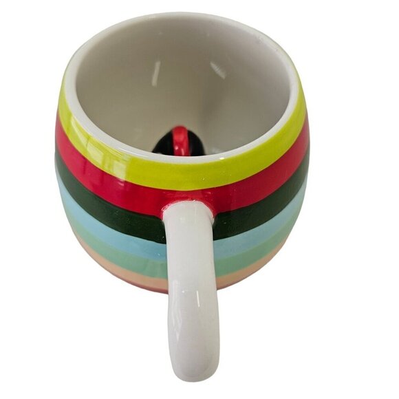 World Market Surprise Penguin Mug 15 oz Capacity Multi Stripe Ceramic Coco Cup - Picture 7 of 10